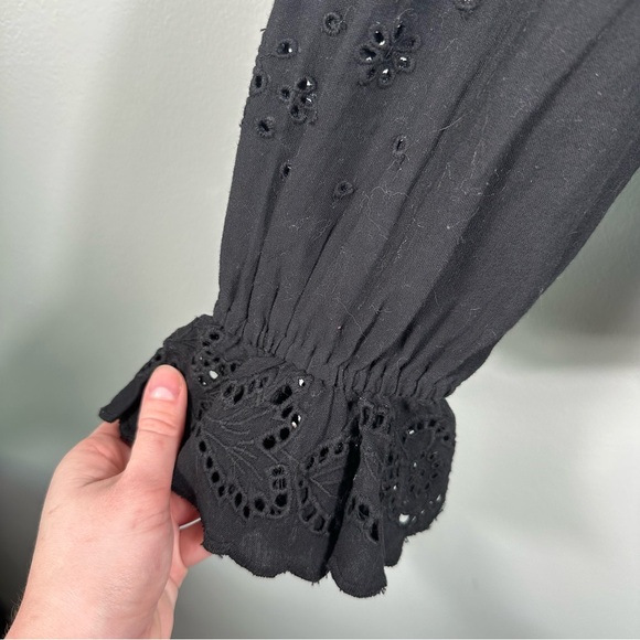 Ba&sh Black Cotton Ruffle Neckline Lady Shirt Size 6 Sophisticated Cottagecore - Picture 5 of 14